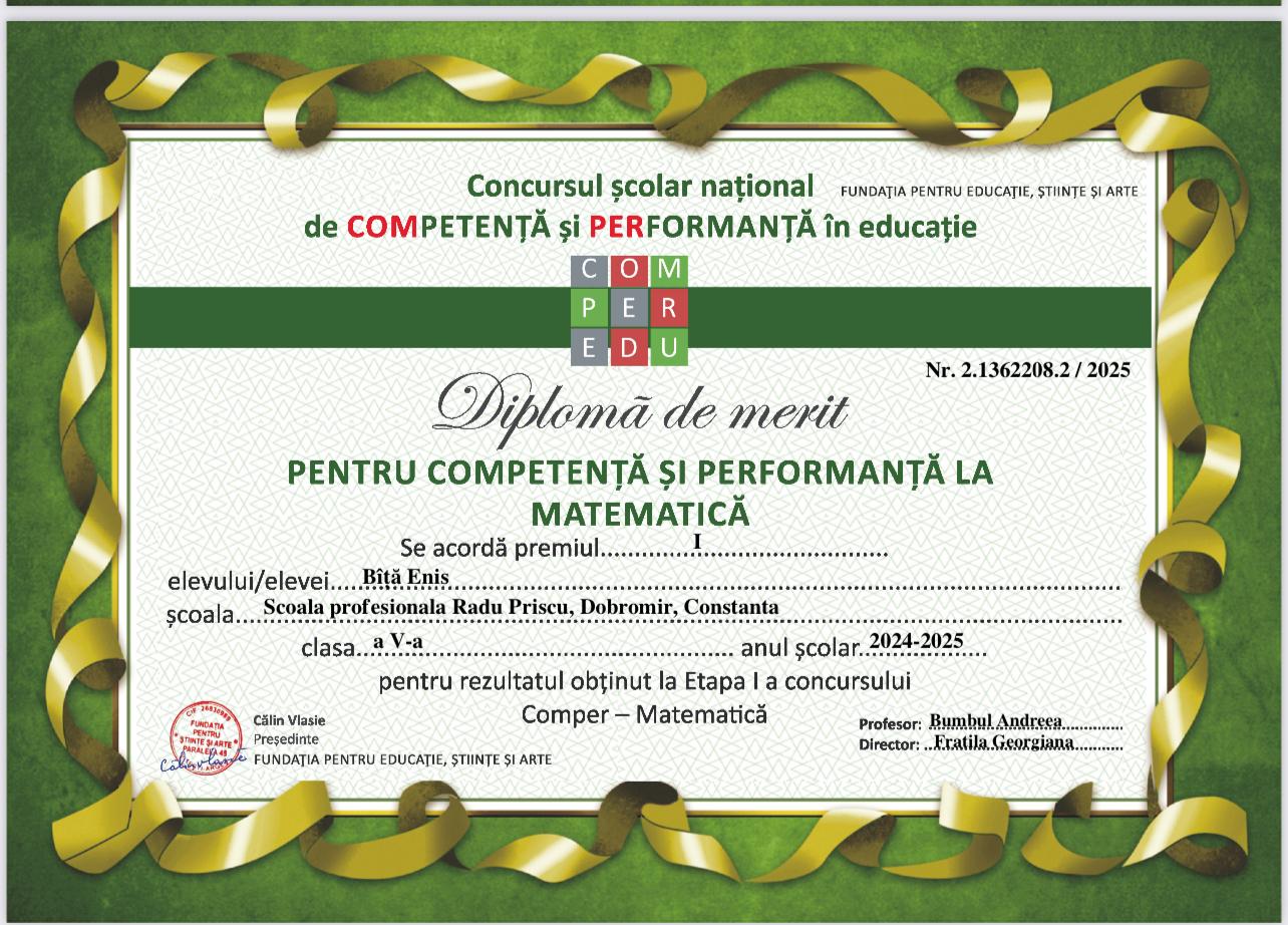 Felicitări elevi pentru rezultatele obținute la Etapa I a concursului Comper- Matematica !
